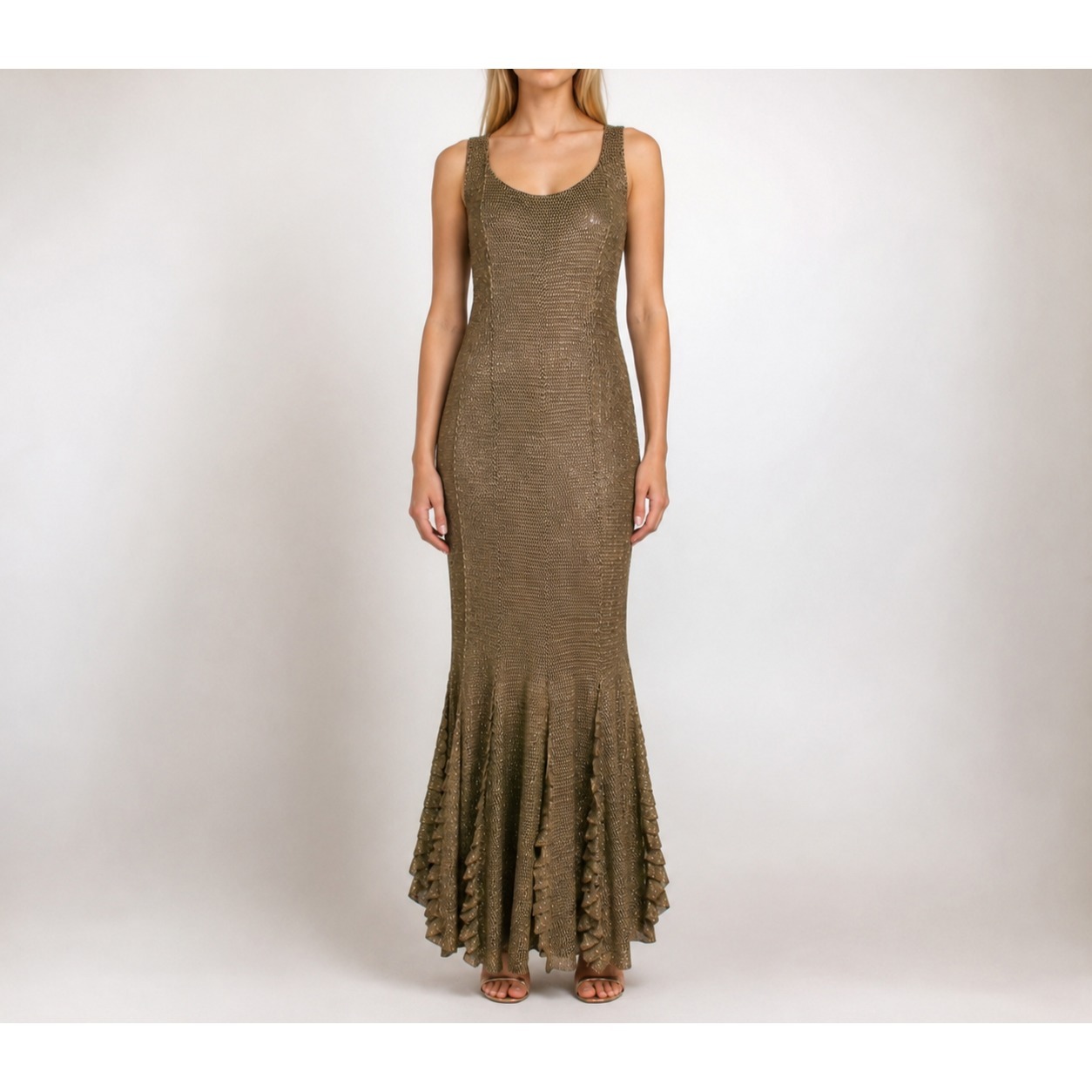 Lillie Rubin Vintage Hollywood Glam Metallic Women Night Gown Gold Glamorous Szm